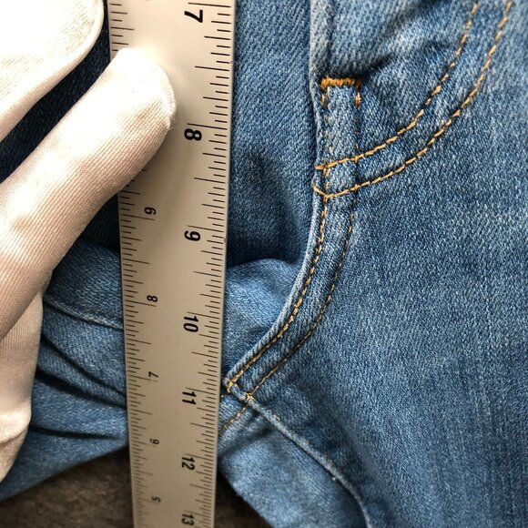 Levi's 726 High Rise Flare Jean Womens 32 Blue Light Wash Ripped Knee Distressed - Picture 10 of 14